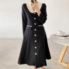 Lapel Color Block Single-breasted Dress Black - One Size
