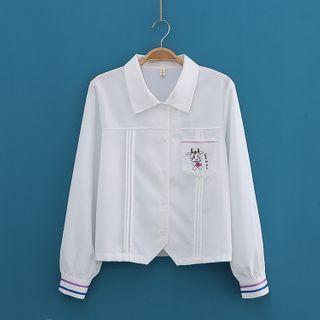 Cow Embroidered Long-sleeve Cropped Shirt