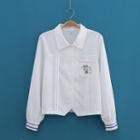 Cow Embroidered Long-sleeve Cropped Shirt