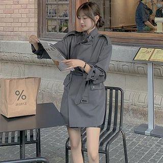 Belted Stand-collar Coat
