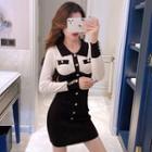 Collared Two-tone Mini Bodycon Dress