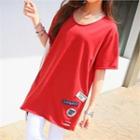 Lettering-patch Ripped Long T-shirt