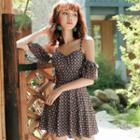 Halter Elbow-sleeve Print Swim Dress