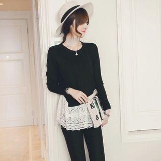 Lace Panel Long-sleeve Knit Top