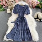 Square-neck Ruffle Chiffon Short-sleeve Dress