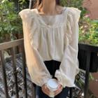 Ruffle Square-neck Blouse Beige - One Size