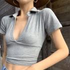 Short-sleeve V-neck Fitted Crop Top