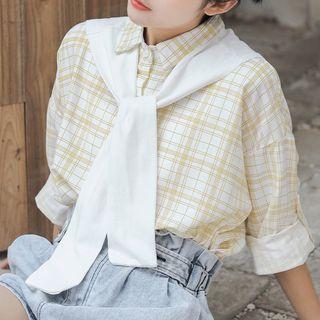 Plaid Shirt With Plain Shawl Yellow - One Size