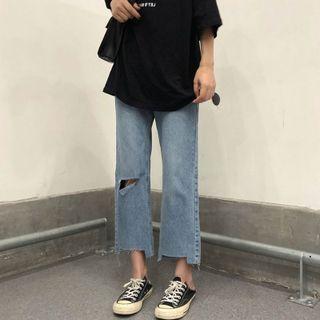 Straight-cut High-waist Denim Pants