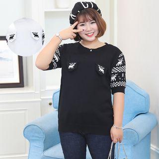 Nordic Pattern Short-sleeve Sweater
