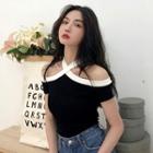 Contrast Trim Cold-shoulder Short-sleeve T-shirt