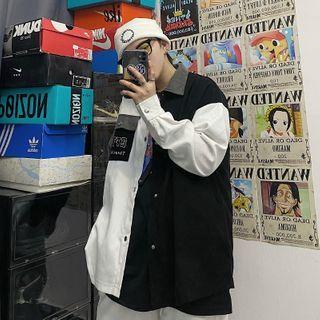 Long-sleeve Color Block Panel Shirt