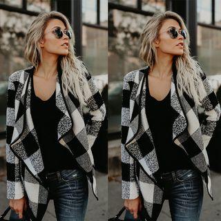 Plaid Lapel Open-front Jacket