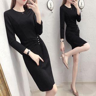 Long-sleeve Embellished Sheath Dress