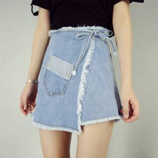 Fringe Denim A-line Skirt
