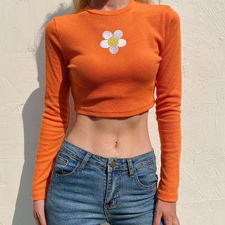 Flower Long-sleeve Crop T-shirt