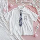 Bear Print Short-sleeve T-shirt With Tie - White - One Size