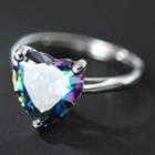 Heart Rhinestone Sterling Silver Ring 1 Pc - S925 Silver - Multicolor Rhinestone - Silver - One Size