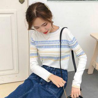 Striped Pattern Sweater White - One Size