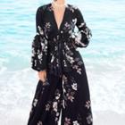 Long-sleeve Floral Print Jumpsuit