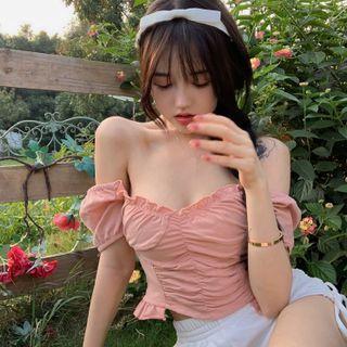 Off-shoulder Slim-fit Cropped Top Pink - One Size