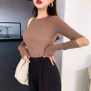 Long Sleeve Plain Ripped T-shirt