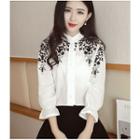 Flower Embroidered 3/4 Sleeve Top