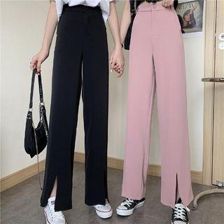 Slit-front Plain Dress Pants