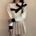 Ribbon Sweater / Pleated Skirt