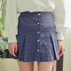 Heart-button Plaid Box-pleat Miniskirt
