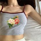 Spaghetti Strap Floral Print Cropped Top Gray - One Size