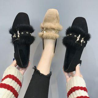 Chunky Heel Furry Loafers