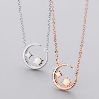 Moon & Star Pendant Sterling Silver Necklace