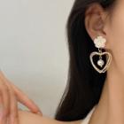 Flower Heart Faux Pearl Alloy Dangle Earring E4454 - 1 Pair - 925 Silver - Gold - One Size