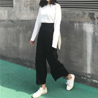 Plain High-waist Wide-leg Pants