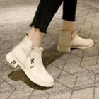 Block Heel Lettering Print Ankle Boots