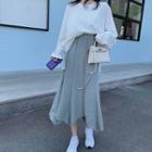 Long-sleeve Plain Top / Midi A-line Skirt