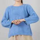 Furry 3/4-sleeve Sweater Sapphire Blue - One Size