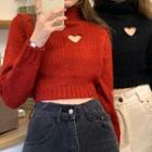 Mock-turtleneck Heart-cutout Sweater