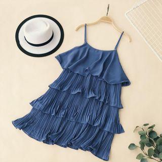 Pleated Trim Spaghetti Strap Dress