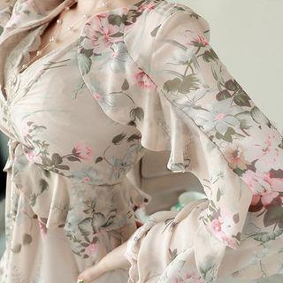 Frilled Rose Print Playsuit