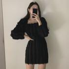 Balloon-sleeve Fringed Mini A-line Dress