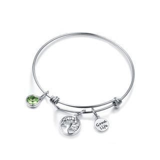 Fashion Tree Of Lifeand And Round Card Bangle With Austrian Element Crystal Silver - One Size