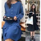 Long-sleeve Frill-trim Shift Dress