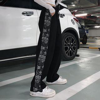 Paisley Print Panel Straight-leg Pants