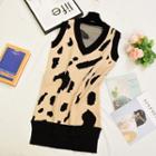 Leopard Pattern Knit Vest Leopard - Black - One Size