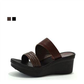 Genuine Leather Woven-strap Mules