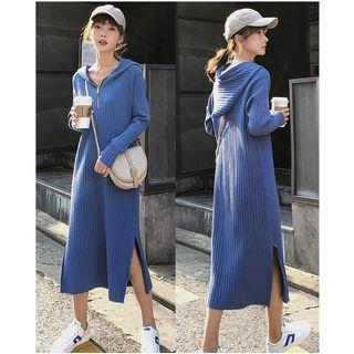Hooded Half-zip Midi Knit Dress