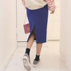 Band-waist Glitter Midi Pencil Skirt