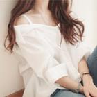 Plain Cold-shoulder 3/4-sleeve Shirt